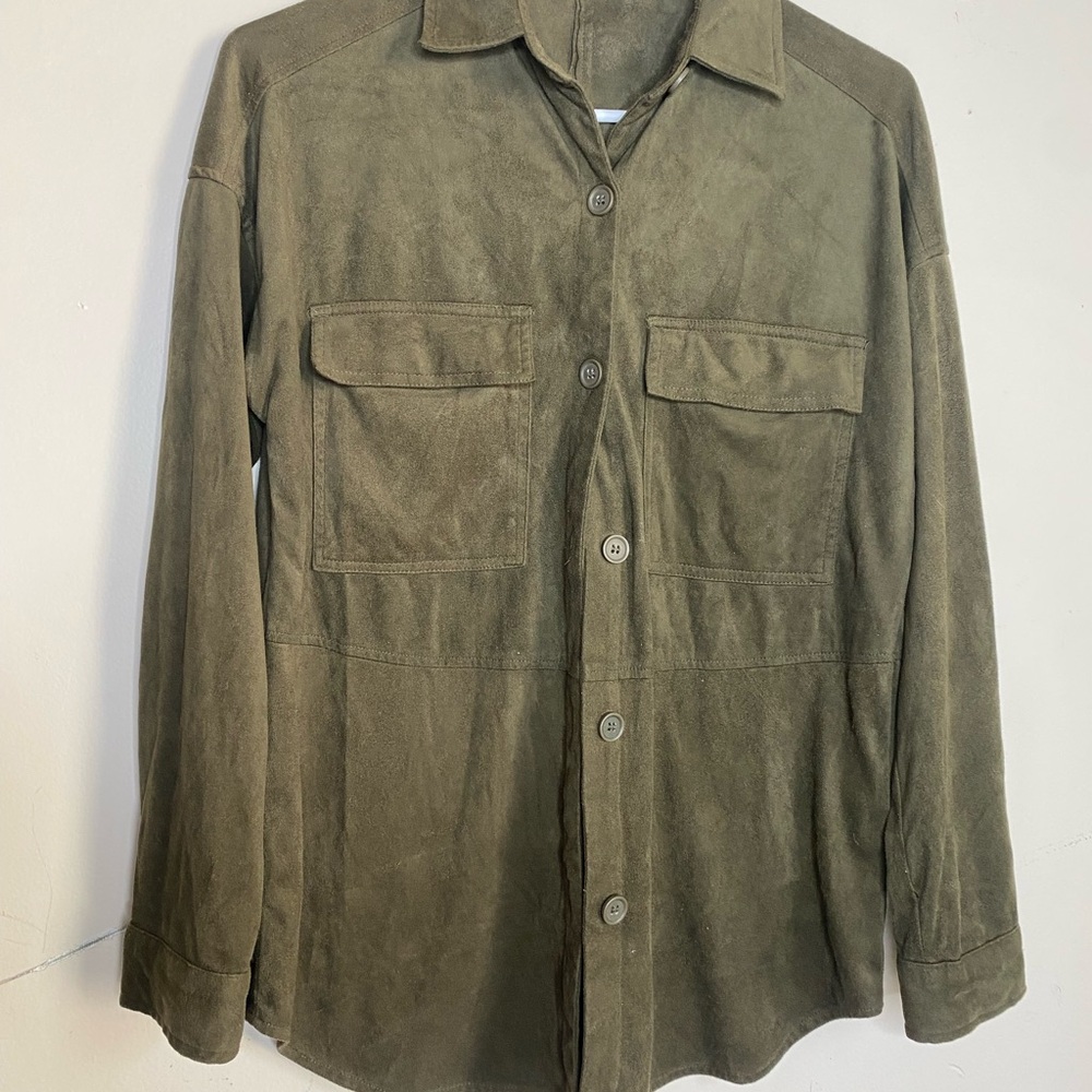 Max Studio Men's Khaki Suede Shirt Jacket